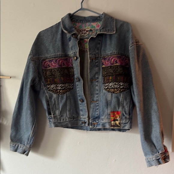 Vintage Blue and Purple Jean Jacket with Southwestern Design - Picture 2 of 5